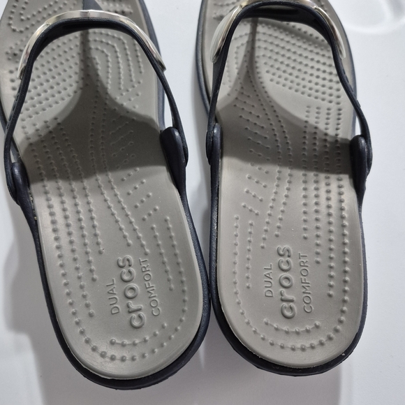 Blue Croc Sandals with Textured Silver Accents - Picture 4 of 6